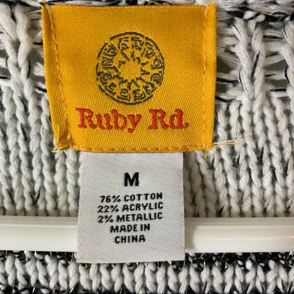 Ruby Rd. Fringed Cardigan Sweater Bl/WH - Picture 7 of 8